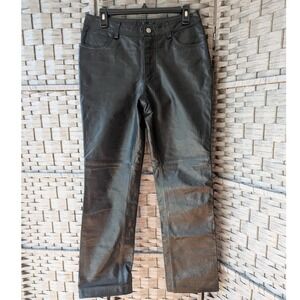 Vtg 2000 Y2K Gap Black Genuine Leather Pants Straight Leg Mid Rise Womens Sz 8